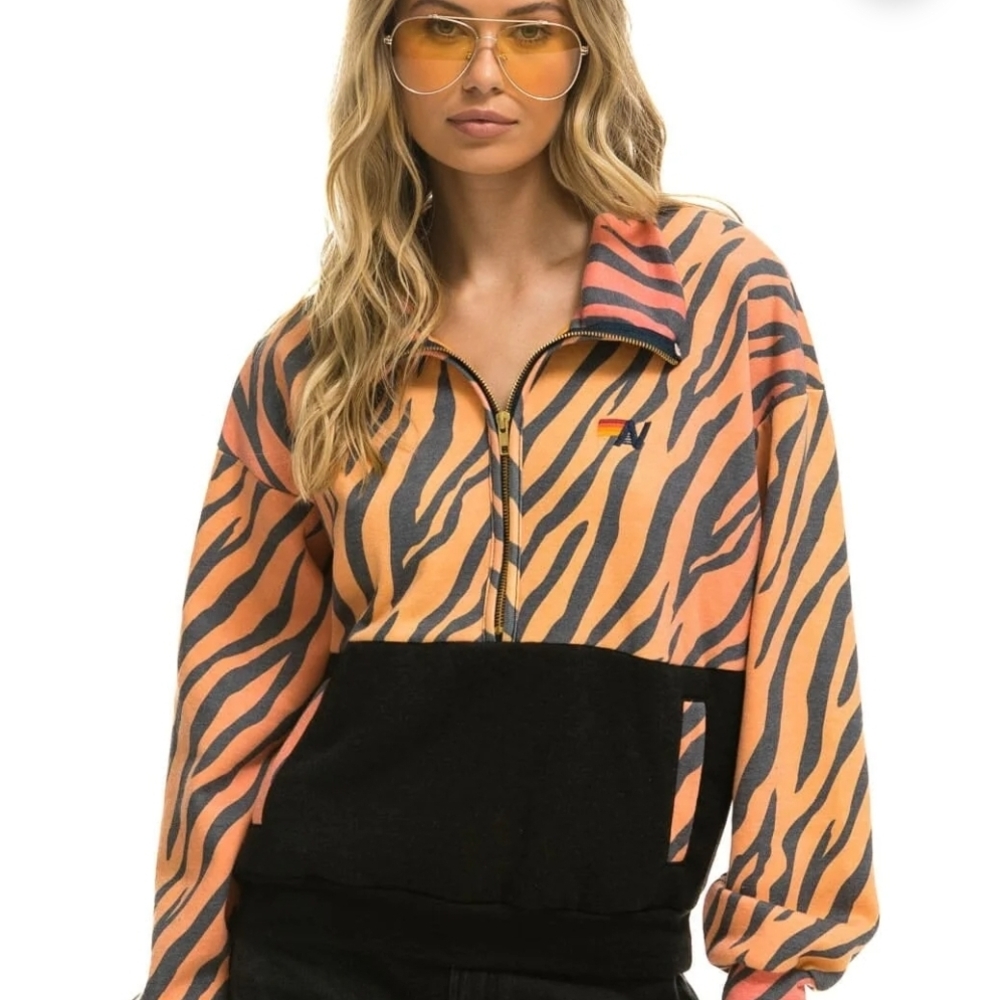 Aviator Natiom FLEECE UNISEX HALF ZIP COLOR BLOCK JACKET - TIGER